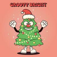 Retro Cartoon Cristmas tree, funny character. vector