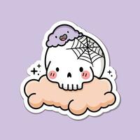 Cute kawaii halloween skull on a cloud. vector