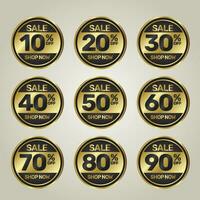 Set of Discount Badge, on golden and black color background vector