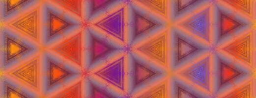 Seamless abstract texture pattern with kaleidoscope effect. Geometric ornament from triangles in purple, red, orange and yellow colors, design for poster, banner, card, wallpaper, background. vector