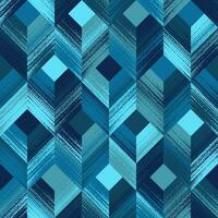 Abstract Geometric Seamless Pattern of Textured Squares and Chevrons Chaotically Colored in Blue Cyan. Fashionable Design for Wallpapers, Wrappings, Products vector