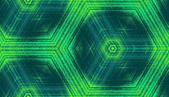 Symmetric abstract geometric ornament for wallpaper background design, textile printing, wrapping. Seamless hexagon concentric textured pattern in emerald, teal, lime green colors. vector