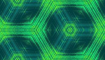 Symmetric abstract geometric ornament for wallpaper background design, textile printing, wrapping. Seamless hexagon concentric textured pattern in emerald, teal, lime green colors. vector