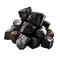 AI generated wood charcoal isolated on transparent background, pile of wood charcoal, generative ai png