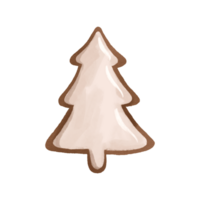 Navidad pan de jengibre en el forma de un Navidad árbol con blanco Formación de hielo. invierno dulces dibujado a mano ilustración para el nuevo año vacaciones. Navidad decoración png