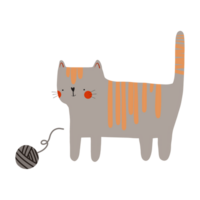 plano ilustração do uma engraçado gato jogando com uma bola do fio. fofa crianças ilustração em a isolado fundo. fofa ilustração png