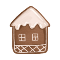 Christmas gingerbread in the shape of a house with white icing. Winter sweets png
