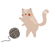 Flat illustration of a funny red cat playing with a ball of thread. Cute children's illustration on an isolated background. Cute illustration png