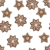 Christmas seamless pattern. Gingerbread snoflakes and star cookies. Winter cozy background. Childish design. Perfect for wrapping paper, packaging design, seasonal home textile, greeting cards png