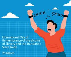 illustration vector graphic of a man screamed and broke free from the chain of handcuffs, perfect for international day, remembrance of the victims, slavery and translantic, slave trade.