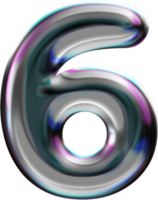 Chrome Liquid Blob Alphabet Number 6 png