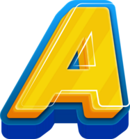 3d azul linha amarelo azul alfabeto carta uma png