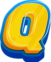 3D Blue Line Yellow Blue Alphabet Letter Q png