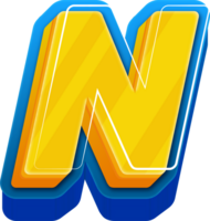 3D Blue Line Yellow Blue Alphabet Letter N png