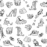 Set of cute hand drawn cats. Vector seamless pattern in doodle style.