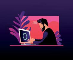 person working on laptop flat colorful illustration editable eps vector