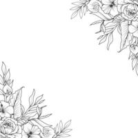 flower border. flower garland in corner design. black and white flower sketch vector