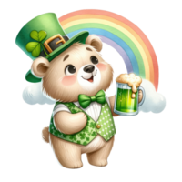 ai gegenereerd teddy beer in een groen jasje en een hoed voor st patricks dag png