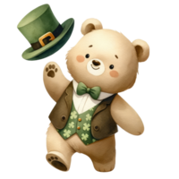 ai gegenereerd teddy beer in een groen jasje en een hoed voor st patricks dag png