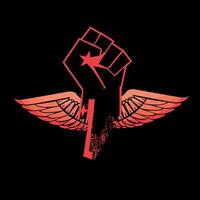 T-shirt design of a black fist with wings on a black background. Vector illustration for black history month