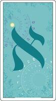 Design for a card of Hebrew tarot. Hebrew letter called Aleph large and blue. vector