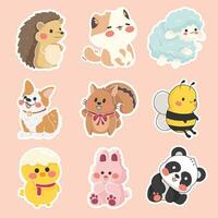 Free vector set of animal character with dog cat bee panda squirrel rabbit sheep