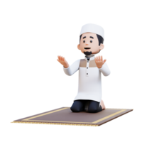 3d personaggi di musulmano uomo preghiere nel Ramadan kareem Perfetto per striscione, ragnatela dan marketing Materiale png