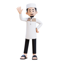 3D Characters of Muslim Man give salam and waving hand perfect for banner, web dan marketing material png