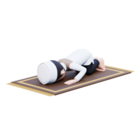 3d personnages de musulman homme sujud ou prostré dans sholat dans Ramadan parfait pour bannière, la toile dan commercialisation Matériel png