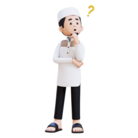 3D Characters of Muslim Man confused and thinking pose perfect for banner, web dan marketing material png