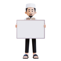 3D Characters of Muslim Man holding empty placard perfect for banner, web dan marketing material png