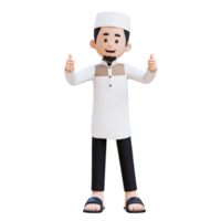 3D Characters of Muslim Man give a thumbs up pose perfect for banner, web dan marketing material png