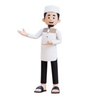 3D Characters of Muslim Man presenting to the right side perfect for banner, web dan marketing material png