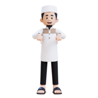 3D Characters of Muslim Man pointing to bottom perfect for banner, web dan marketing material png