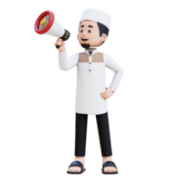 3D Characters of Muslim Man holding and talking with megaphone perfect for banner, web dan marketing material png