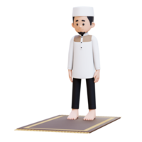 3d caracteres de musulmán hombre en pie preparar para sholat en Ramadán kareem Perfecto para bandera, web dan márketing material png