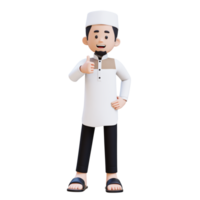 3D Characters of Muslim Man give a thumb up pose perfect for banner, web dan marketing material png