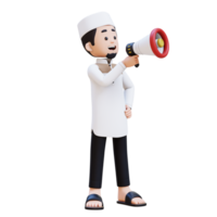 3D Characters of Muslim Man holding and talking with megaphone perfect for banner, web dan marketing material png