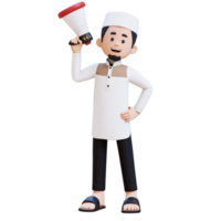 3D Characters of Muslim Man holding  megaphone perfect for banner, web dan marketing material png