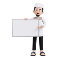 3D Characters of Muslim Man holding blank placard perfect for banner, web dan marketing material png