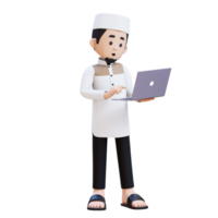 3D Characters of Muslim Man working on a laptop perfect for banner, web dan marketing material png