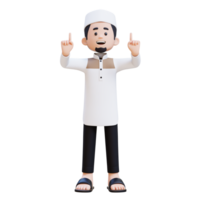 3D Characters of Muslim Man pointing up perfect for banner, web dan marketing material png