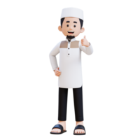 3D Characters of Muslim Man give a thumb up pose perfect for banner, web dan marketing campaign png