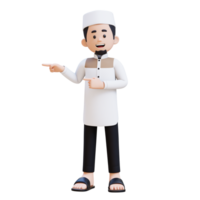 3D Characters of Muslim Man pointing to the right perfect for banner, web dan marketing material png