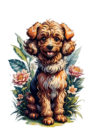 AI generated Adorable Puddle Dog Watercolor Picture png