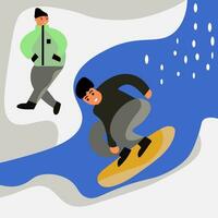 ilustraciones de un hombre Snowboarding en invierno vector