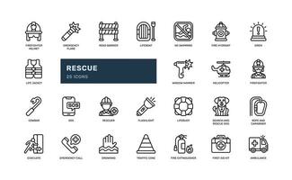 rescue emergency evacuation secure detailed outline line icon set vector