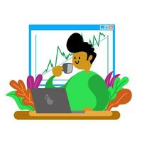 mercado perspectivas en plano vector diseño individuos absorto en ordenador portátil pantallas a mercado mesa con lucro cartas