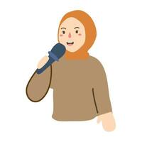 mujer hijab canto con micrófono vector