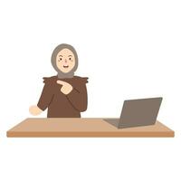 Woman Working on Laptop at Home vector